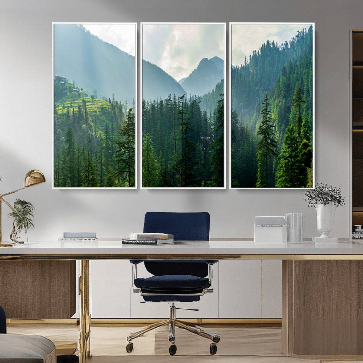 Misty Forest Mountain Wall Art Canvas Print – Framed Serene