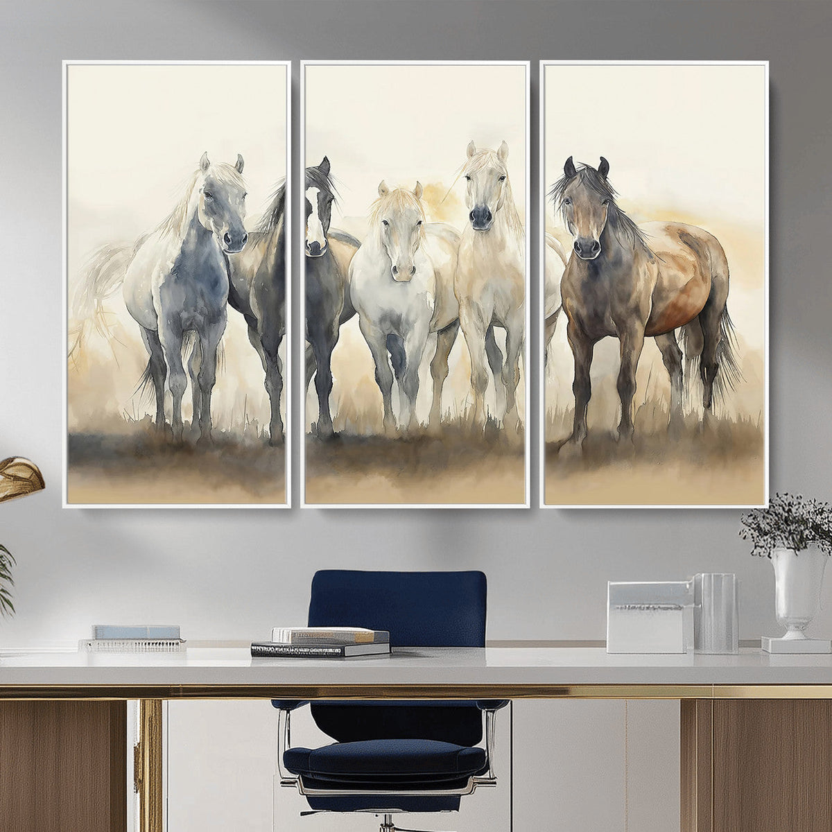 Wild Horses Wall Art Canvas Print, Framed Running Horses Art