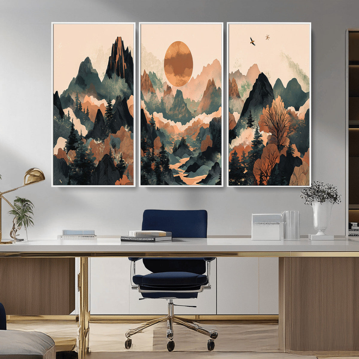 Wood Mountain Landscape Wall Art Canvas Print – Framed