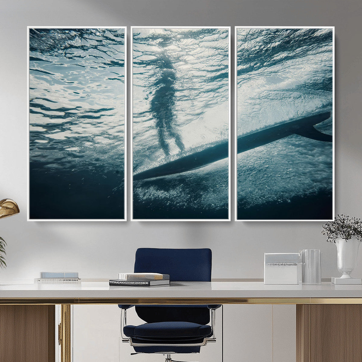 Underwater Surf Wall Art – Framed Ocean Wave Canvas Artwork,