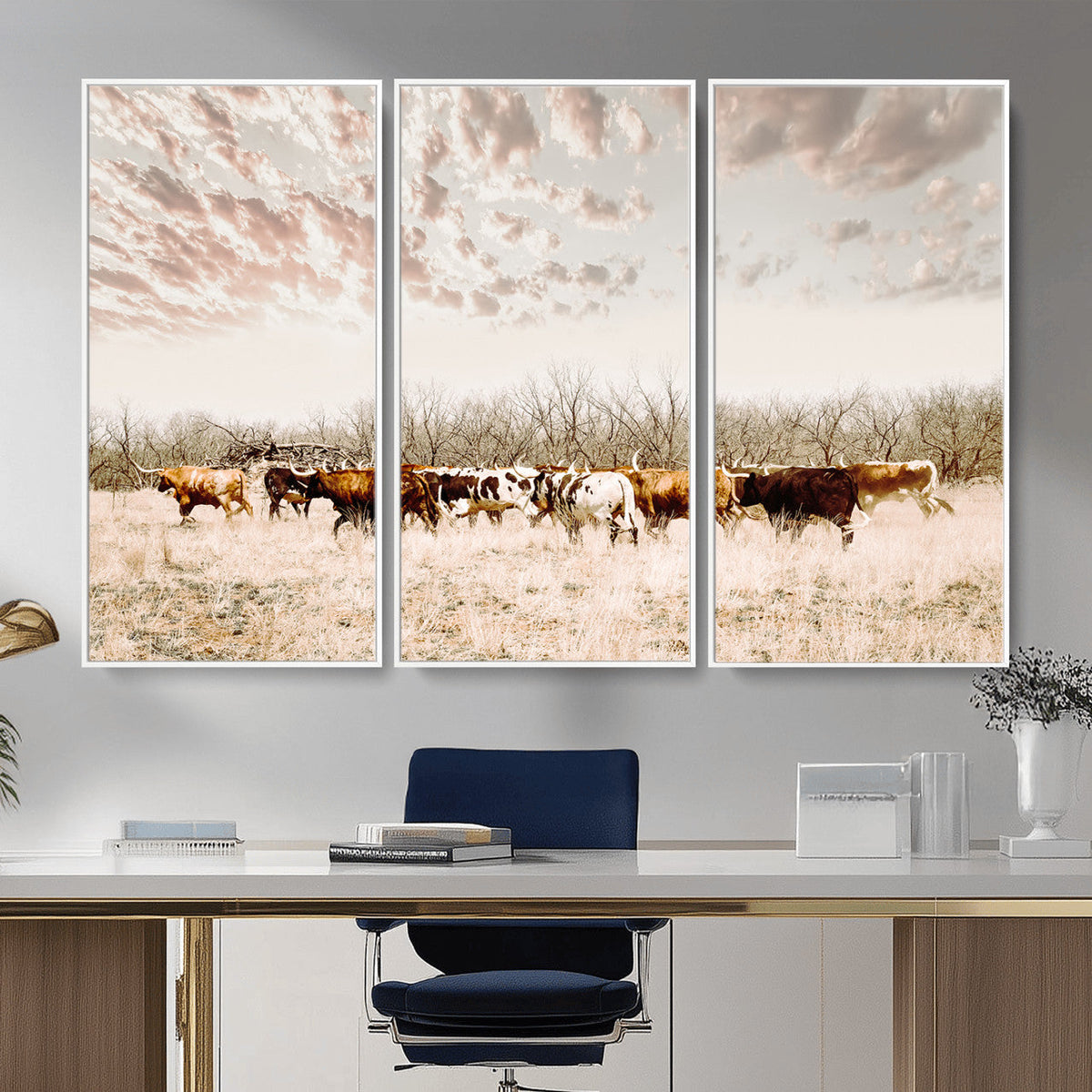 Longhorn Cattle Wall Art Canvas Print – Framed Texas Ranch