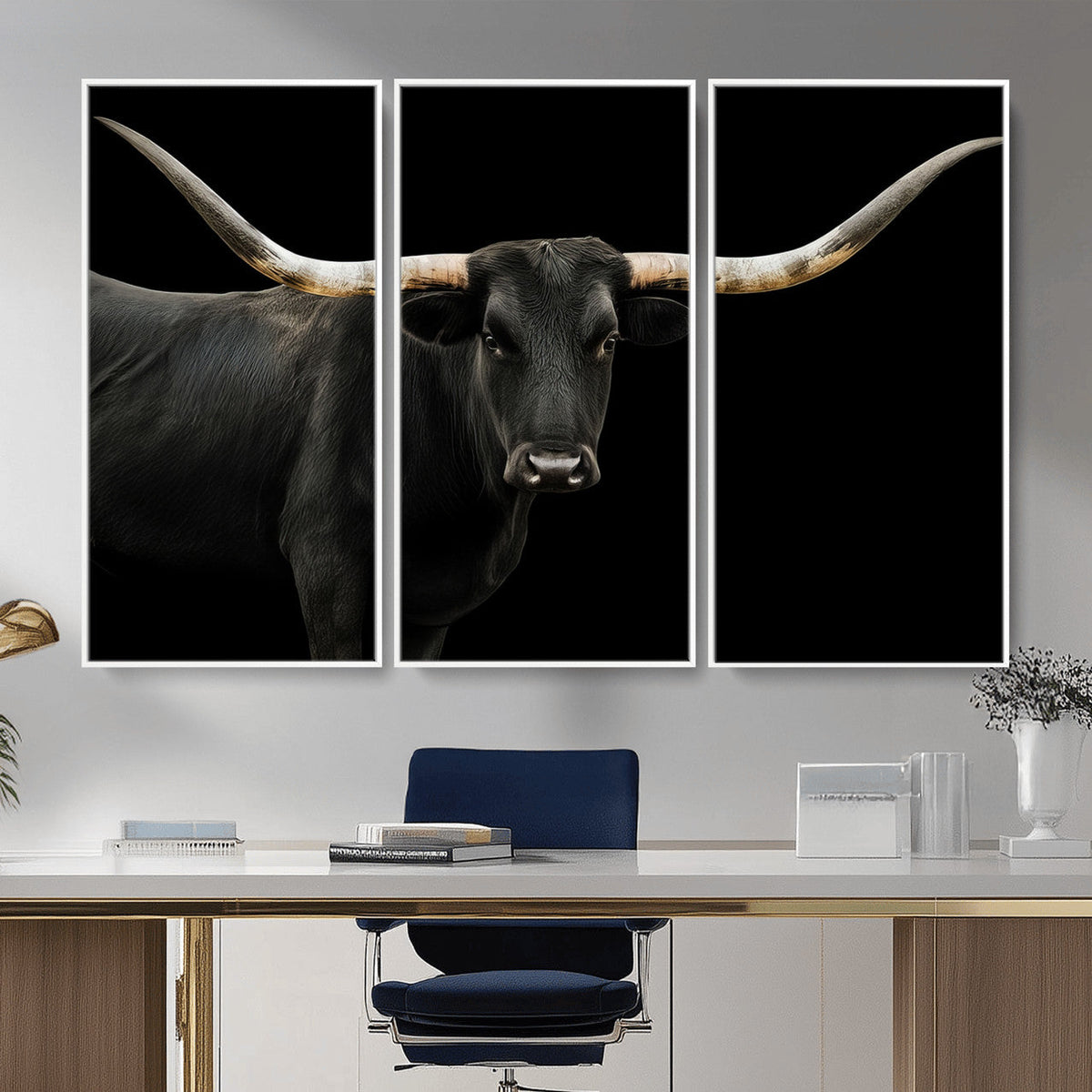 Longhorn Cattle Wall Art Canvas Print – Framed Texas Ranch
