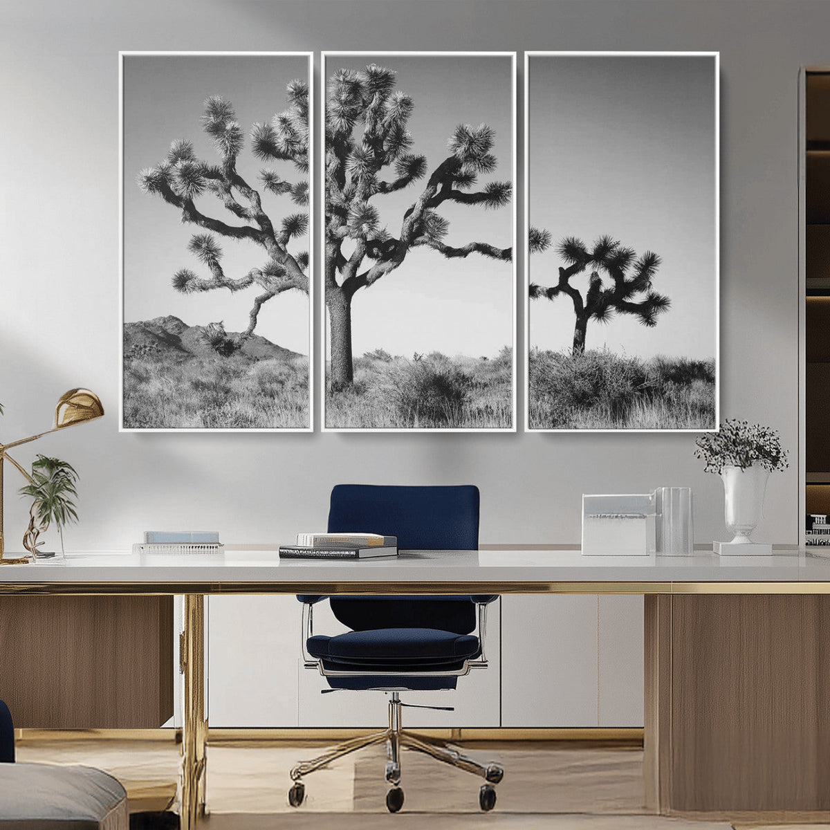 Joshua Tree Wall Art Canvas Print – Framed Monochrome Desert