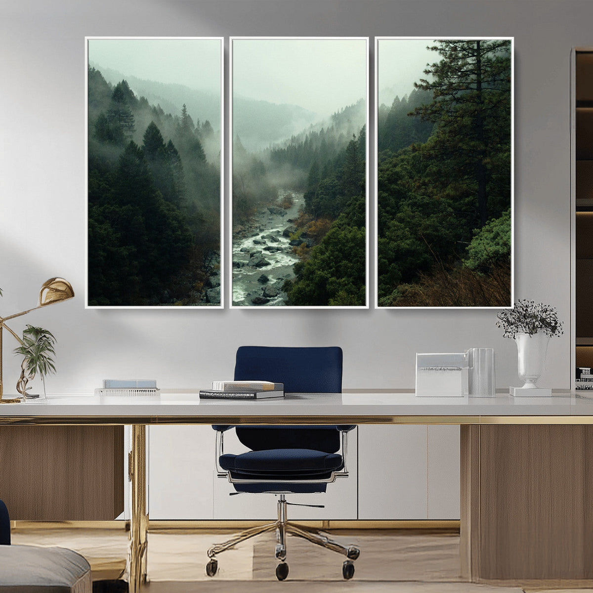 Misty Forest Wall Art Canvas Print – Framed Foggy River