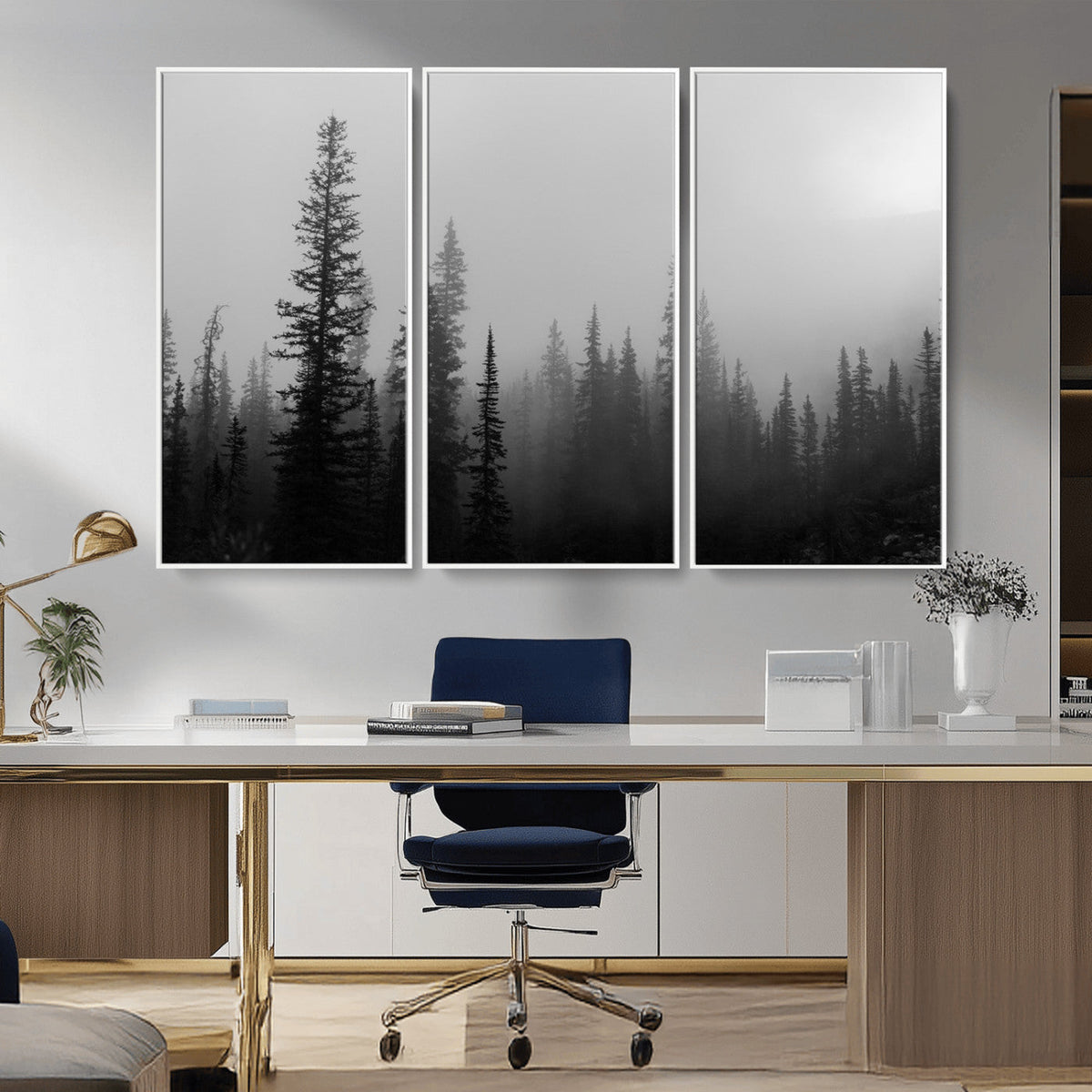 Misty Pines Wall Art Canvas Print – Framed Woodland