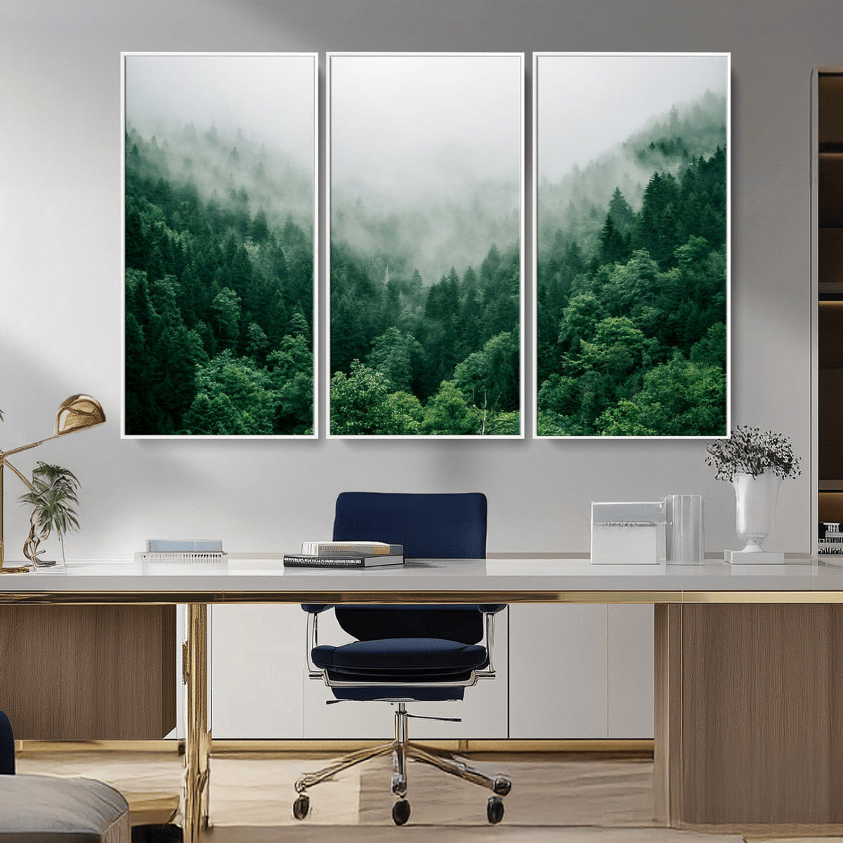 Misty Green Forest Canvas Print – Framed Serene Foggy Pine
