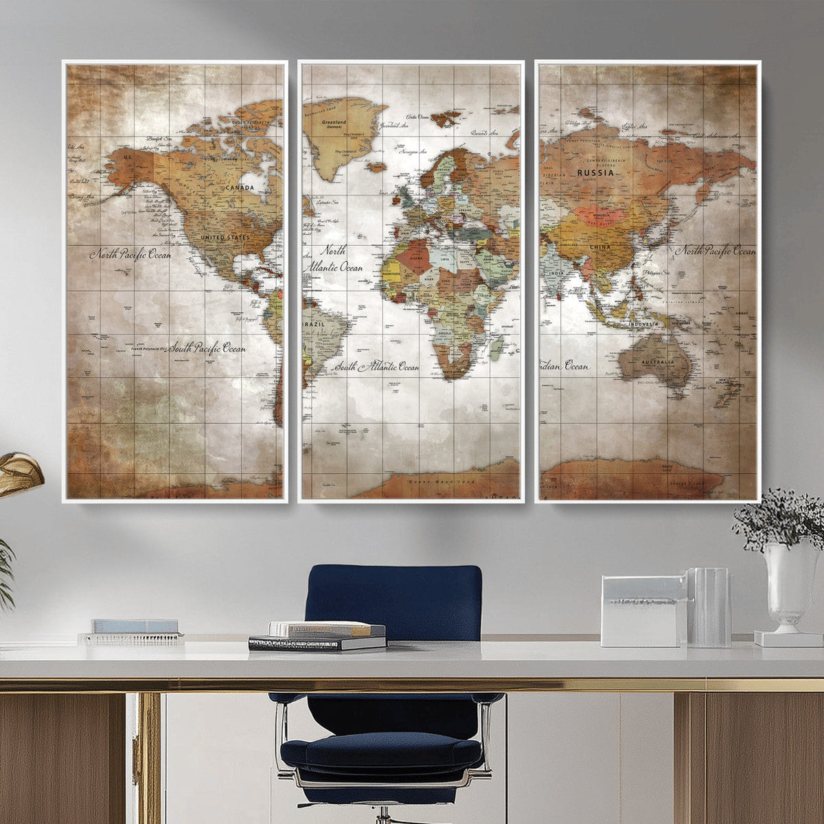 Vibrant Watercolor World Map Canvas Wall Art – Framed Travel