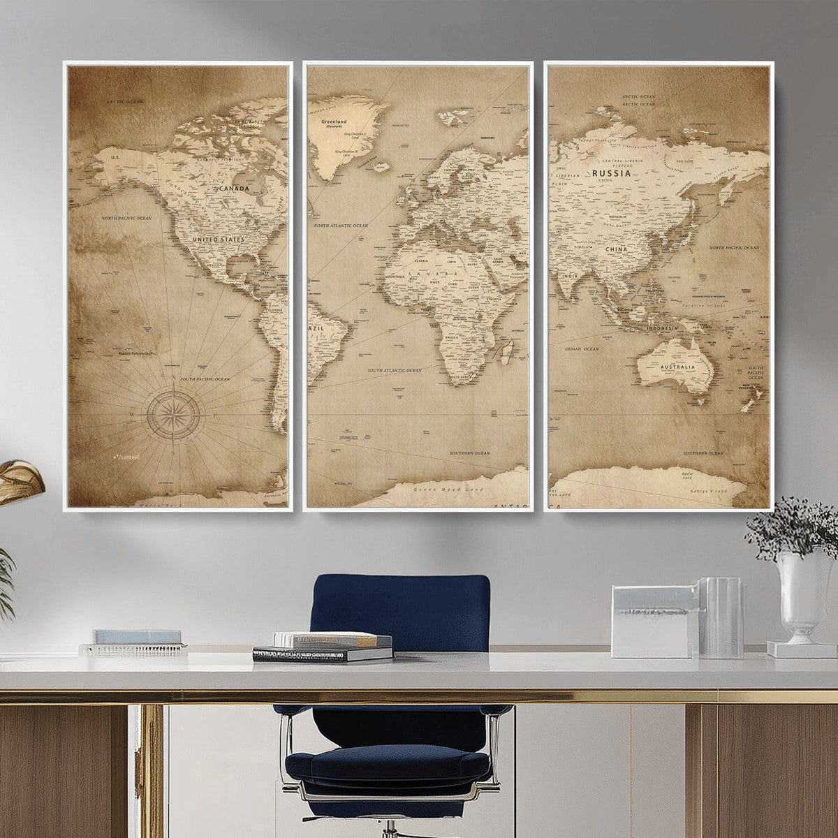Colorful Watercolor World Map Canvas Wall Art – Framed