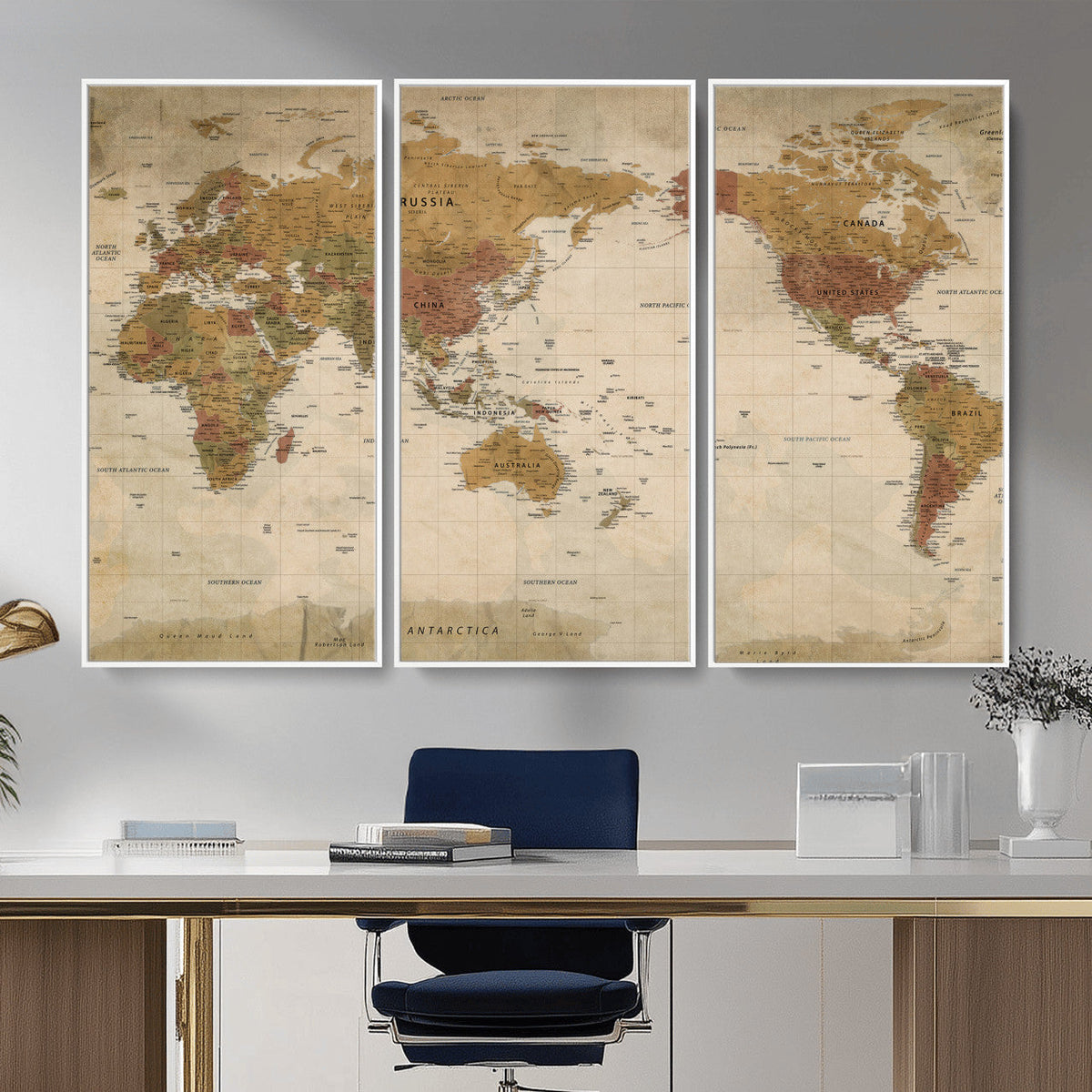 Vintage Detailed World Map Wall Art Canvas Print – Antique