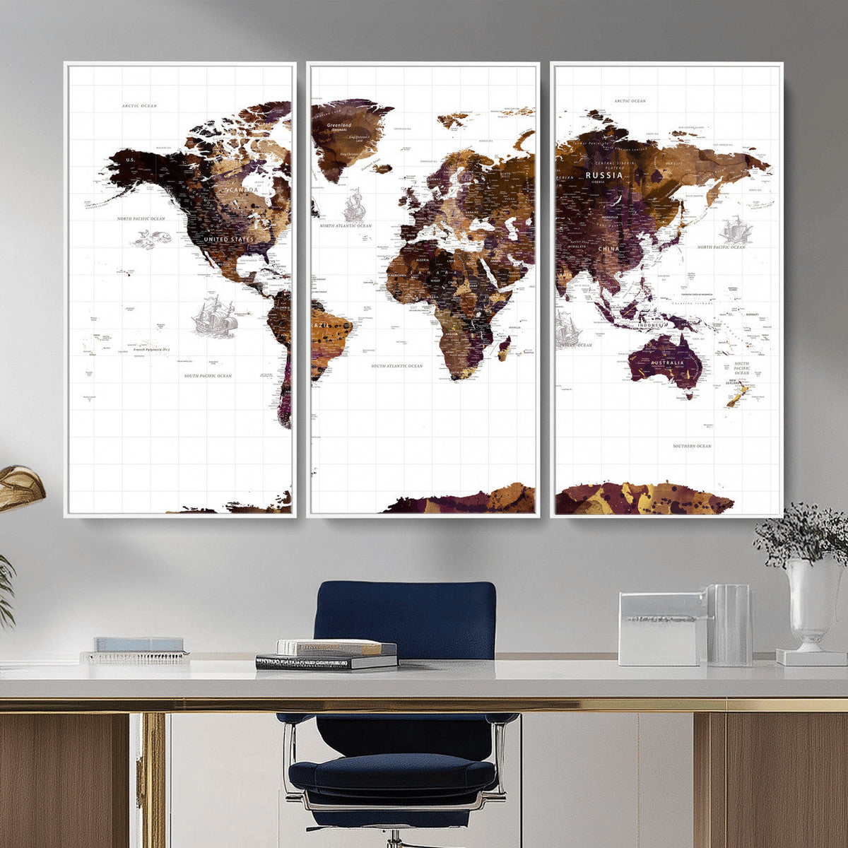 Rustic World Map Wall Art Canvas Print | Large World Map on