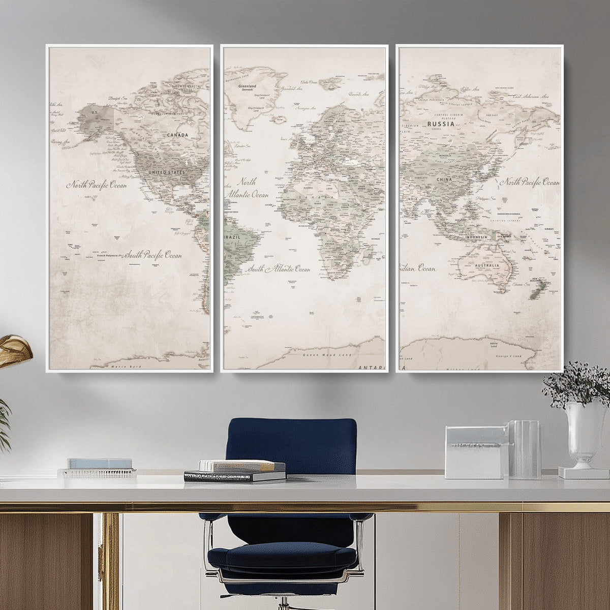 Antique Style World Map Canvas Print - Vintage Detailed
