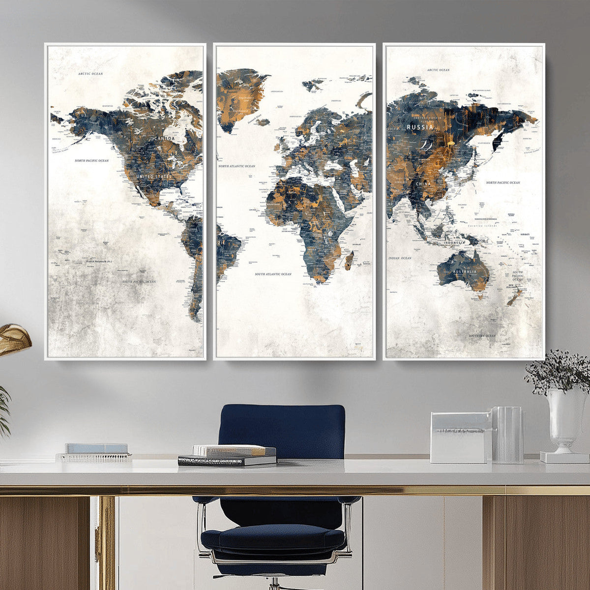 World Map Wall Art Canvas Print for Office Wall Decor