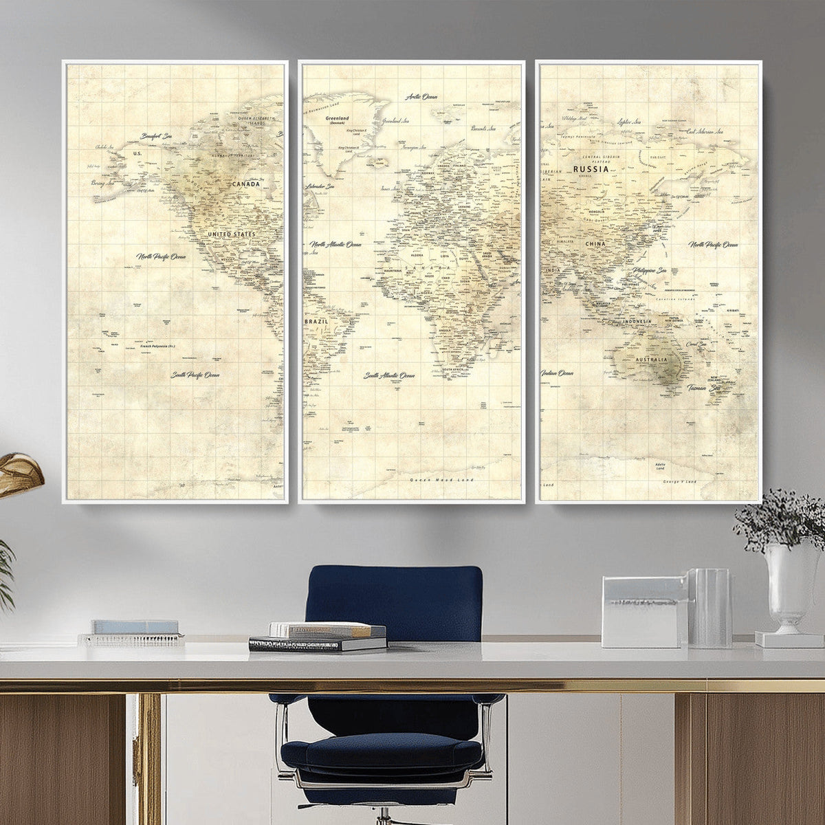 Colorful Watercolor World Map Canvas Wall Art – Framed
