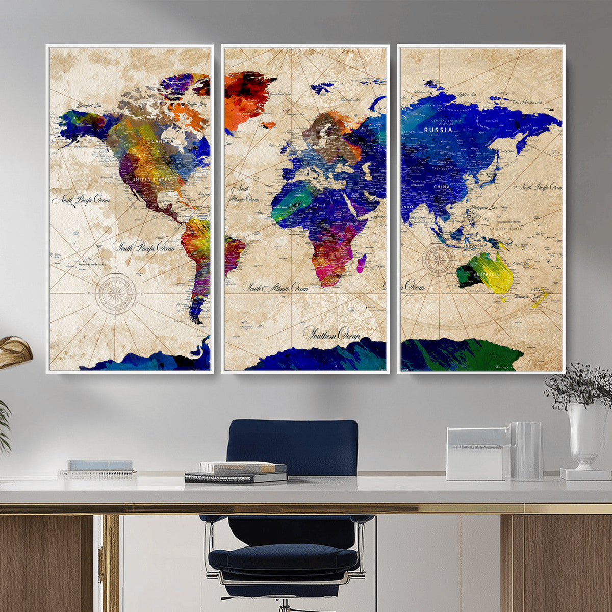 Watercolor World Map Canvas Print – Framed Wall Art for