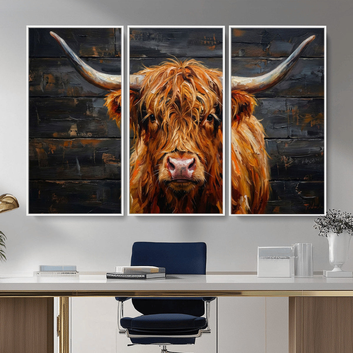 Highland Cow Wall Art Canvas Print, Rustic Farm Animal