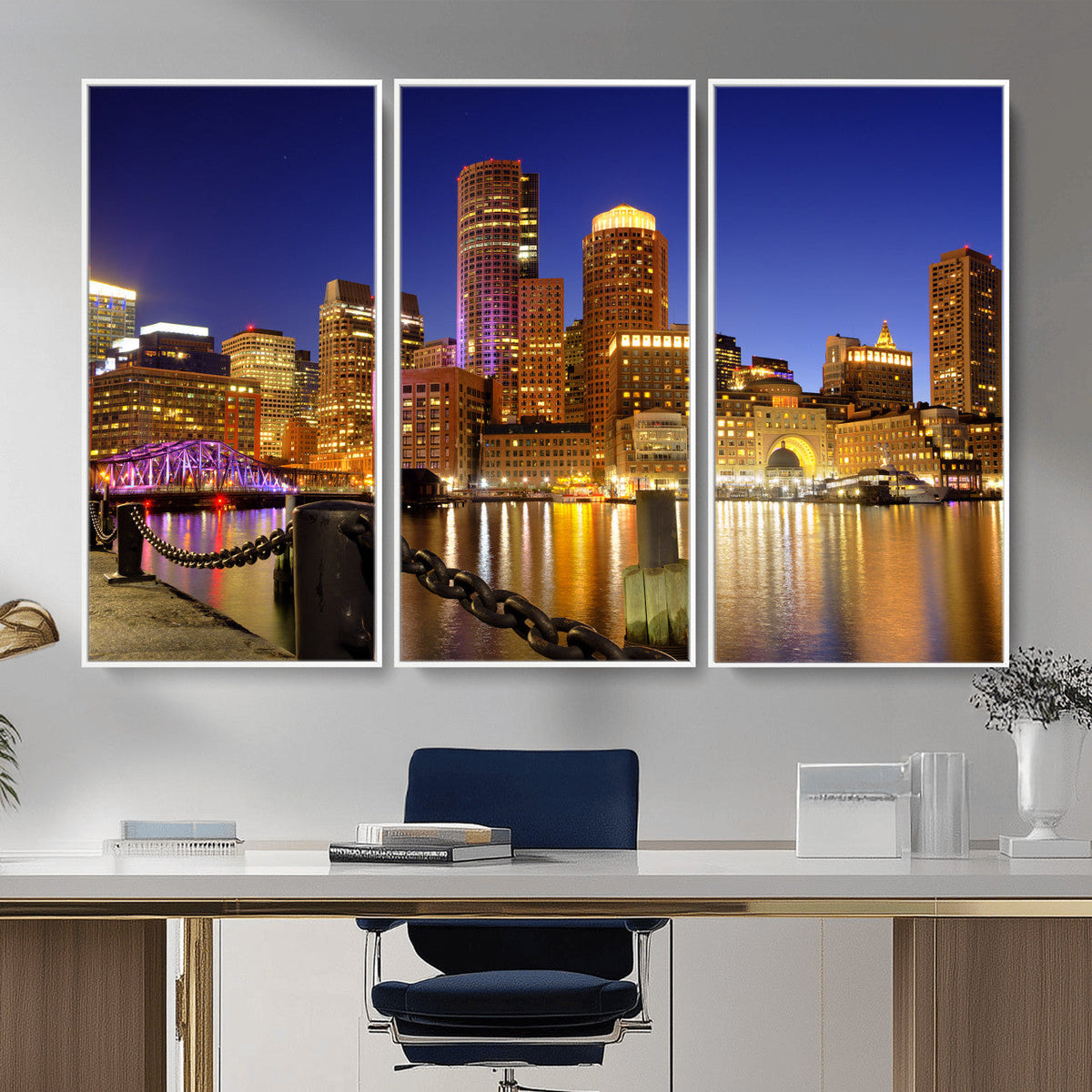 Boston Wall Art Canvas Print, Boston City Downtown Night