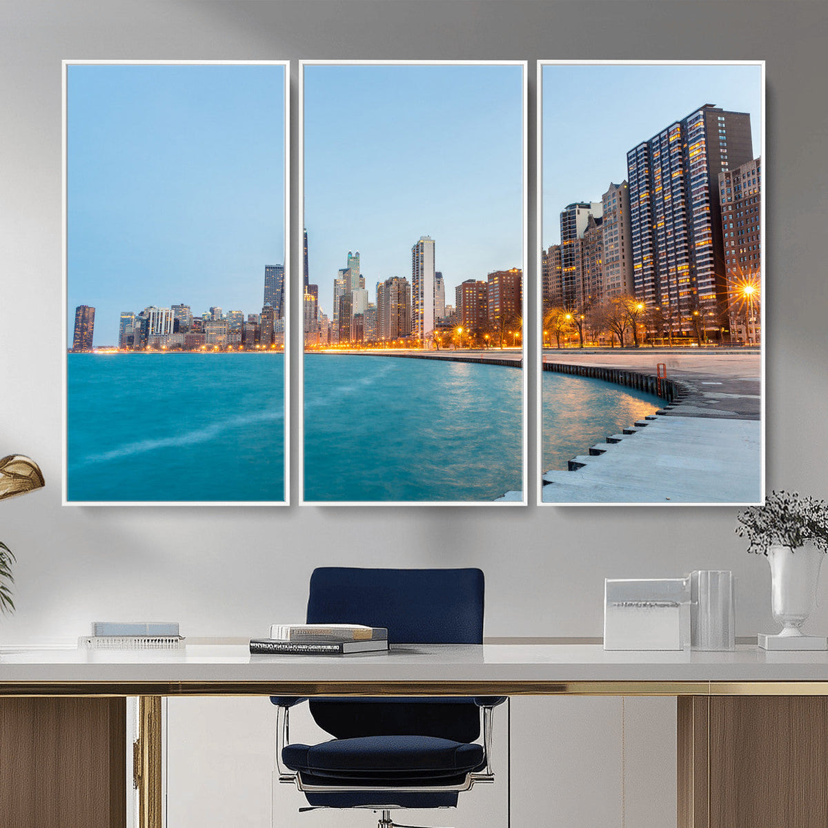 Chicago Wall Art Canvas Print, Chicago City Downtown Night