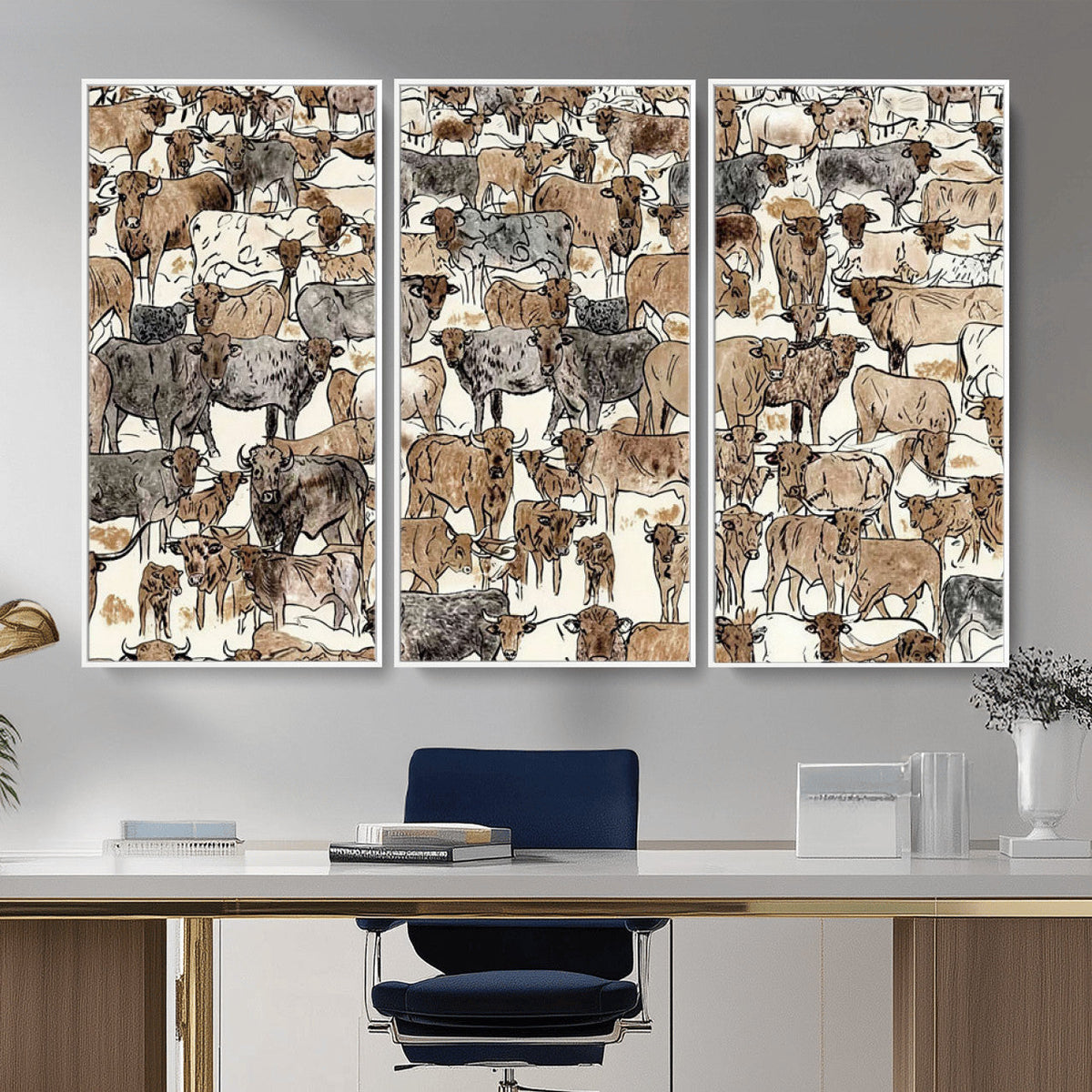 Abstract Longhorn Wall Art Canvas Print - Cow Animal Drawing