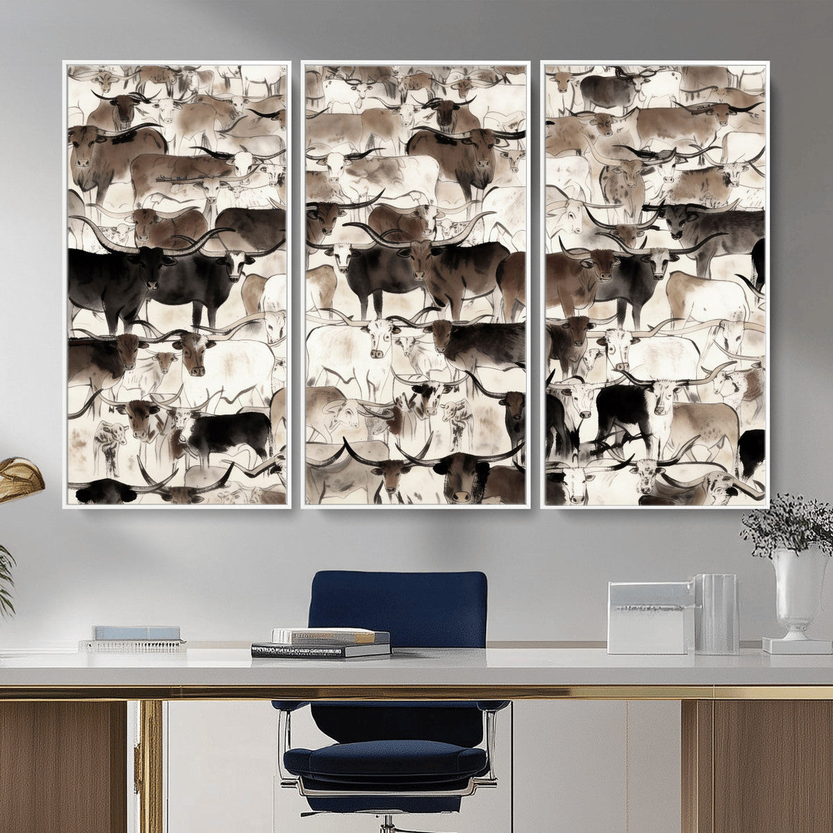 Abstract Texas Longhorn Print - Longhorn Herd Print for
