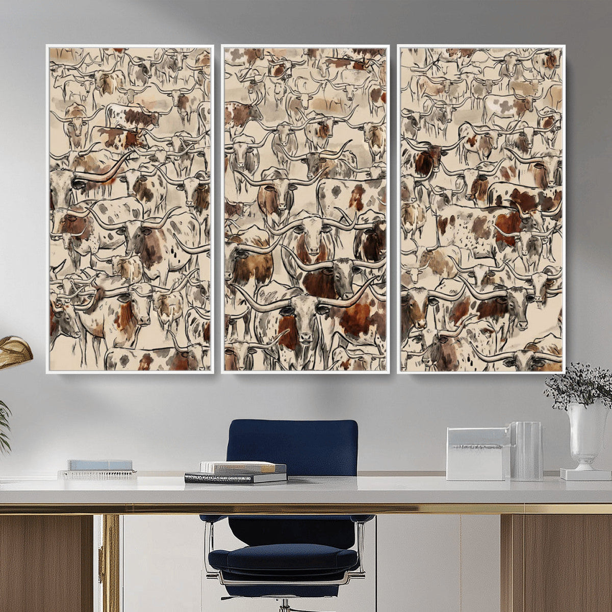 Abstract Longhorn Wall Art Canvas Print - Farm Animal