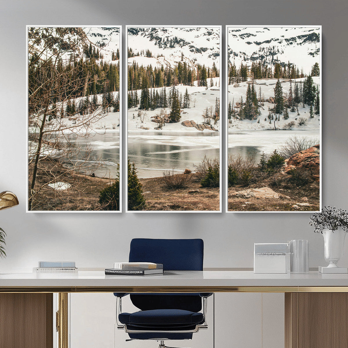 Snowy Mountain Landscape Wall Art Canvas Print, Alpine Pine
