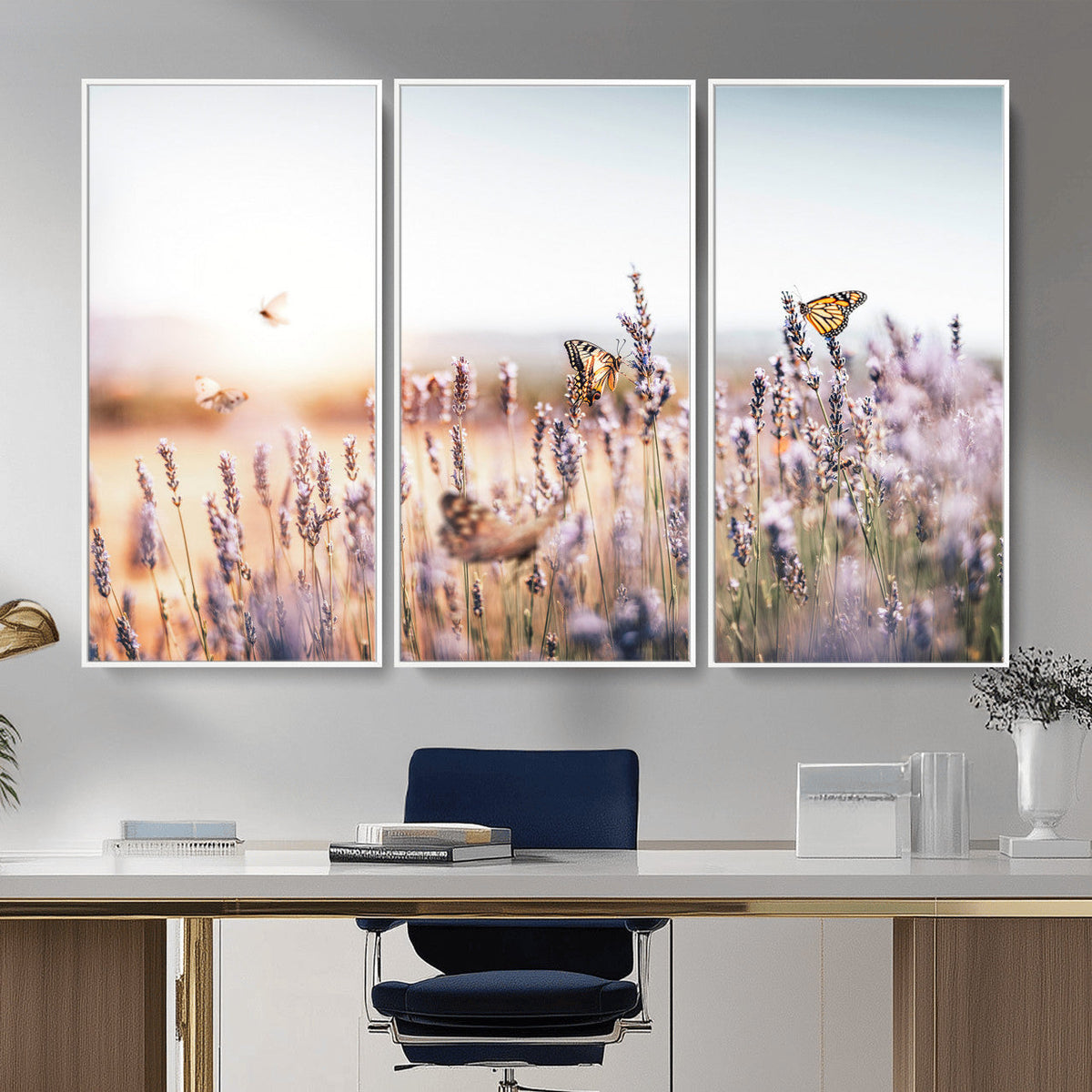 Lavender Field Wall Art Canvas Print, Butterfly Floral