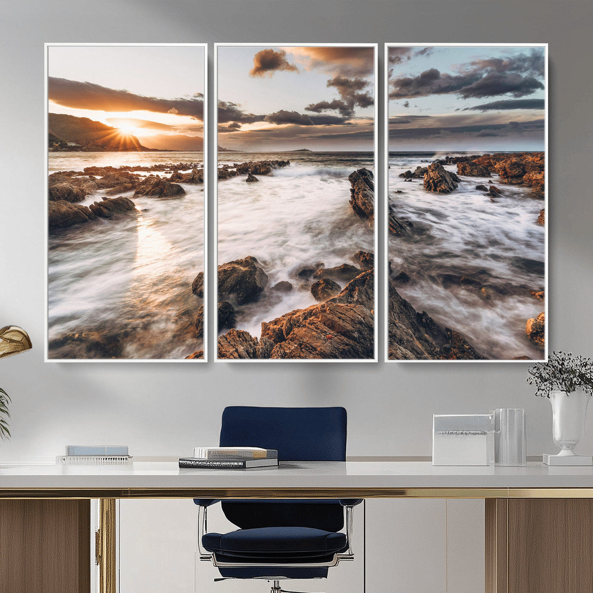 Rocky Coast Ocean Sunset Wall Art Canvas Print, Dramatic