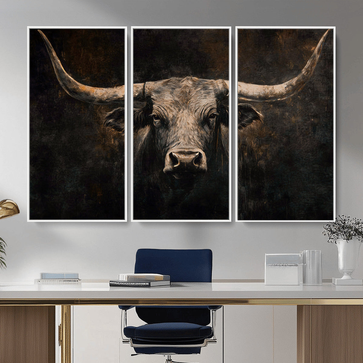 Vintage Longhorn Bull Wall Art Canvas Print – Rustic Western