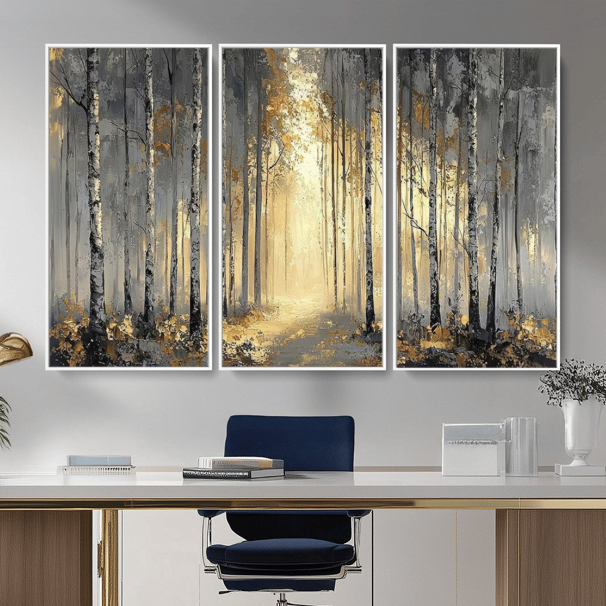 Abstract Birch Forest Wall Art Canvas Print – Modern Neutral
