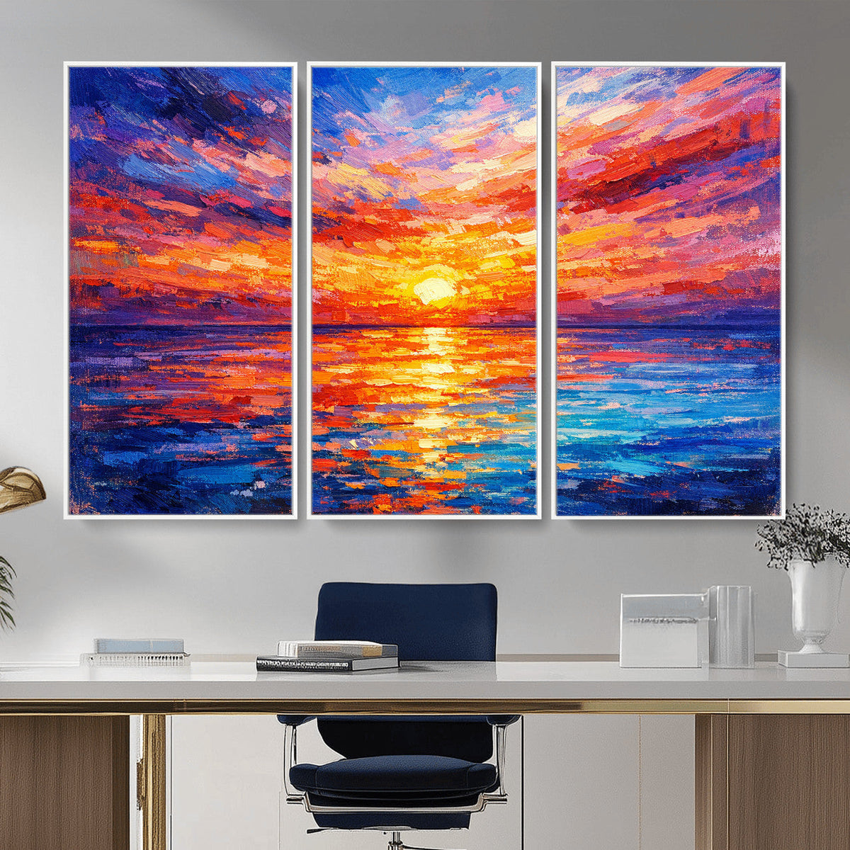 Colorful Knife Ocean Sunset Canvas — Orange Pink Teal