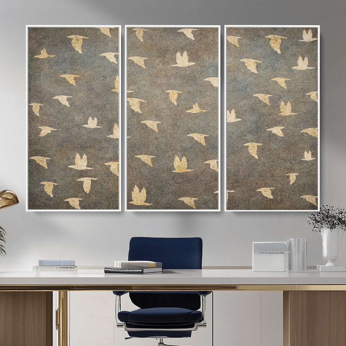 Flying Birds Canvas Wall Art, Vintage Bird Flock Pattern