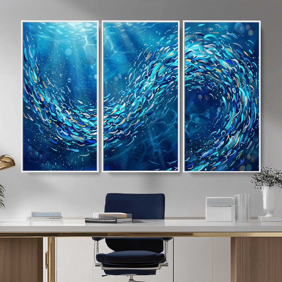 School of Fish Canvas Print | Blue Ocean Underwater Wall Art
