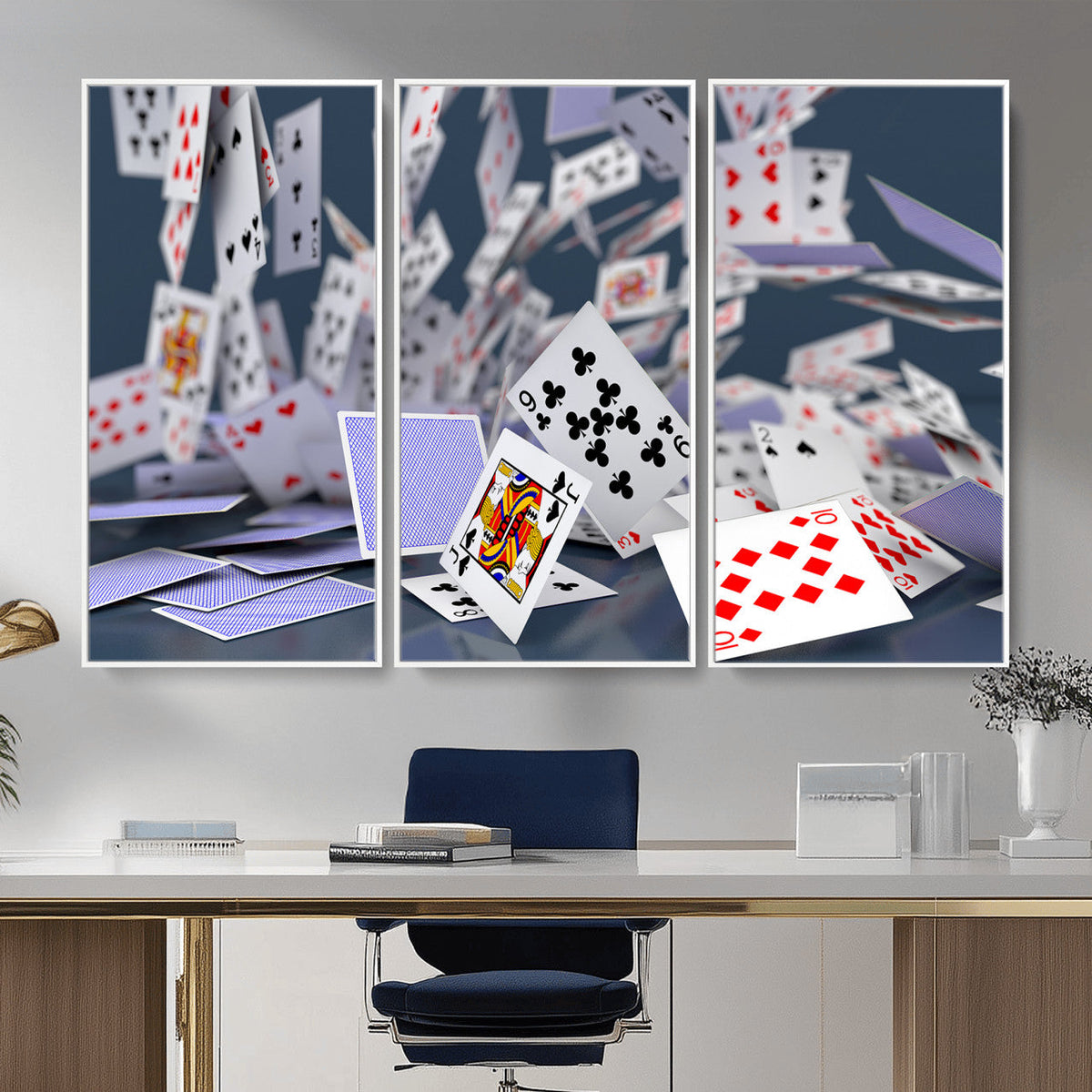 Playing Cards Canvas Wall Art | Casino Game Room Decor,