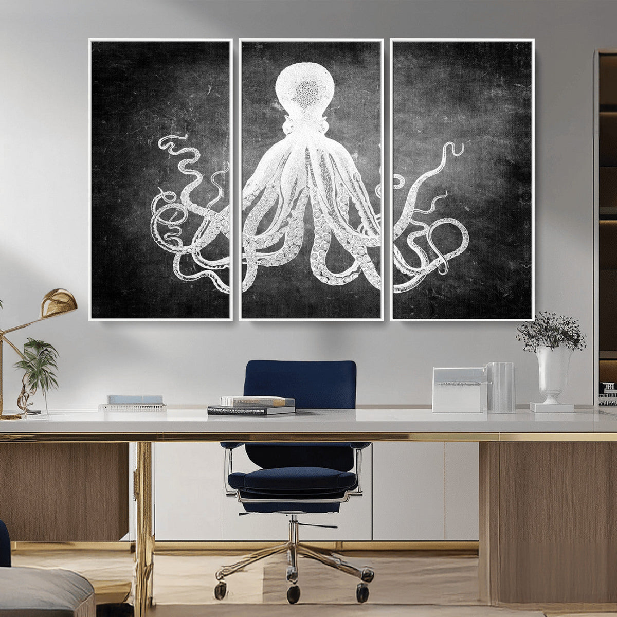 Black White Octopus Wall Art Canvas Print