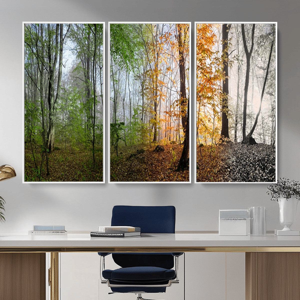 Four Seasons Wall Art Forest Canvas Print – Triptych