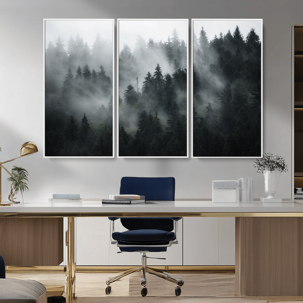Foggy Forest Wall Art Canvas Print | 3 Panel Large Misty