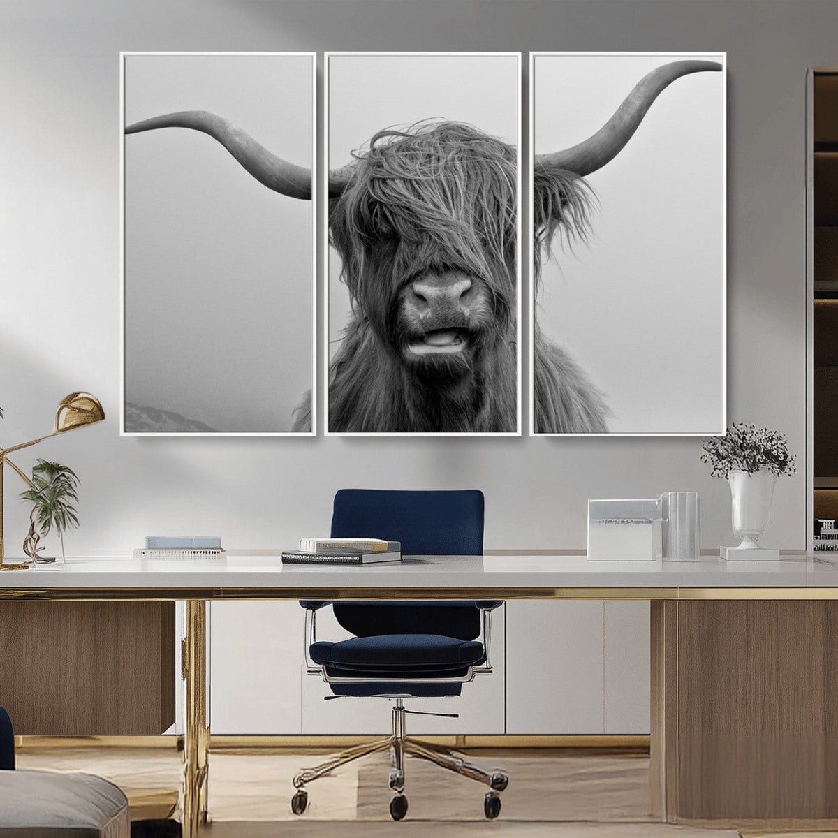 Texas Cow Wall Art Canvas, Texas Longhorn Cattle Canvas