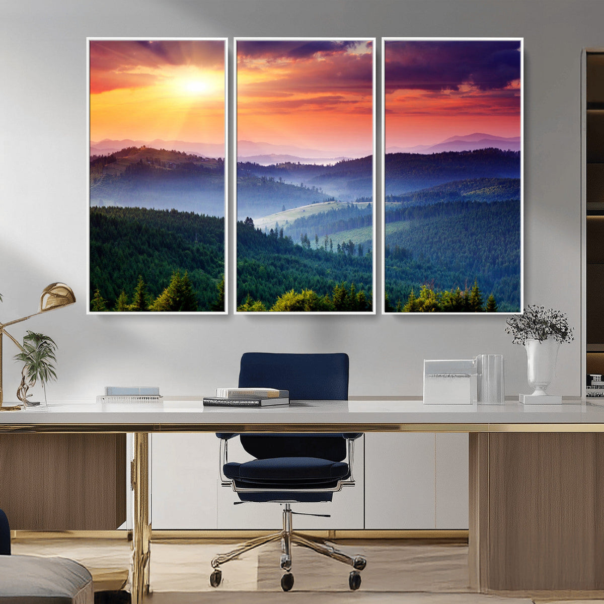 Mountain and Sunset Wall Art Canvas Print