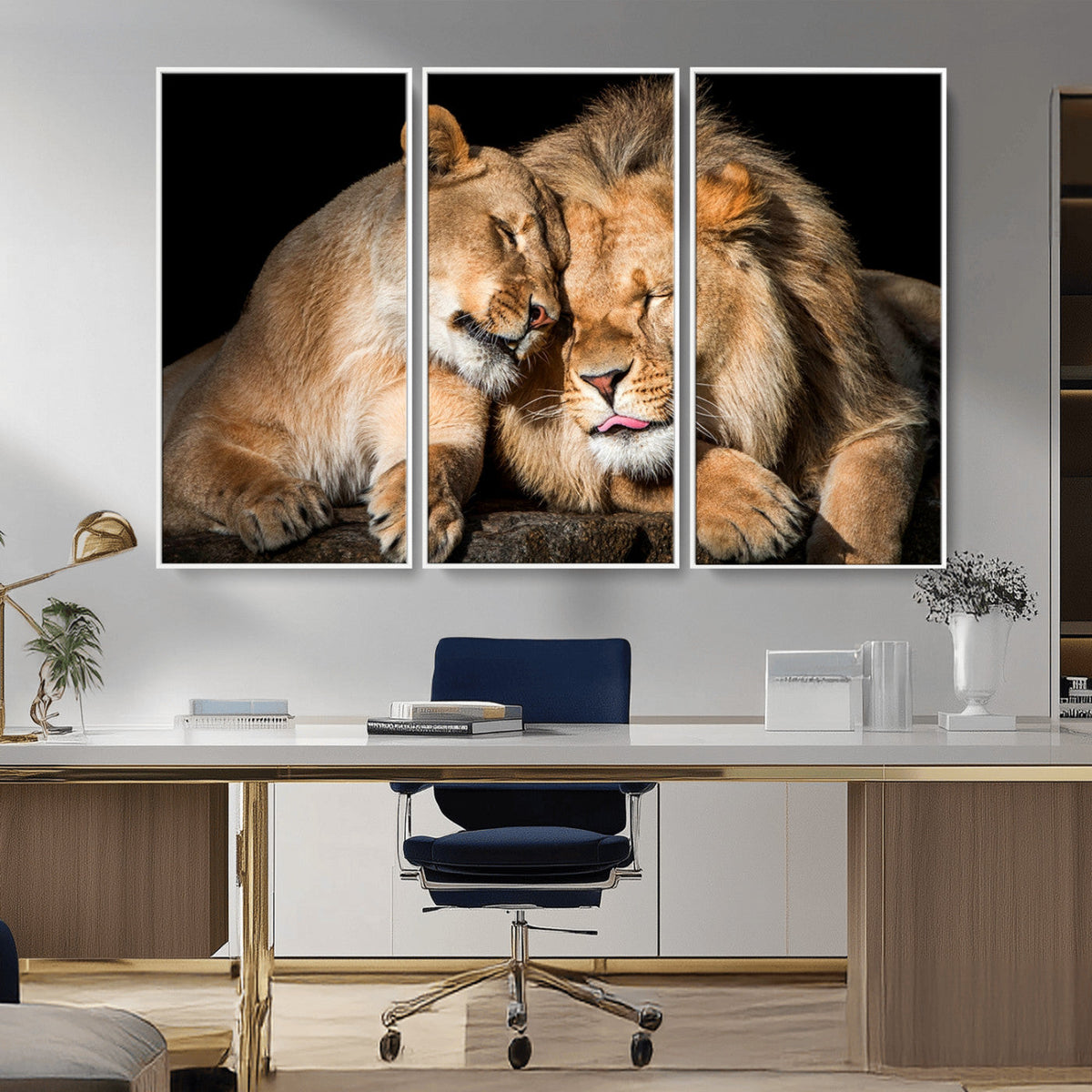 Lion and Lioness Wall Art Canvas Print – Framed African