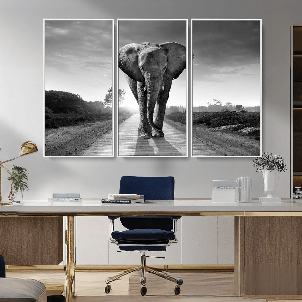 Black and White Elephant Wall Art Canvas Print