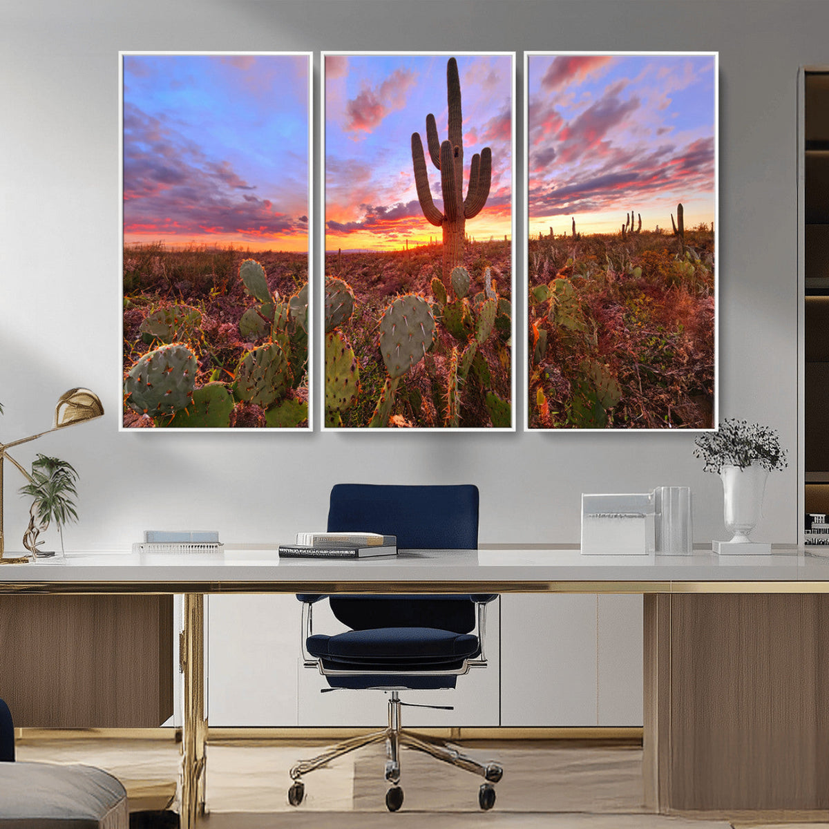 Arizona Desert Wall Art Canvas Print - Framed Deser Sunset