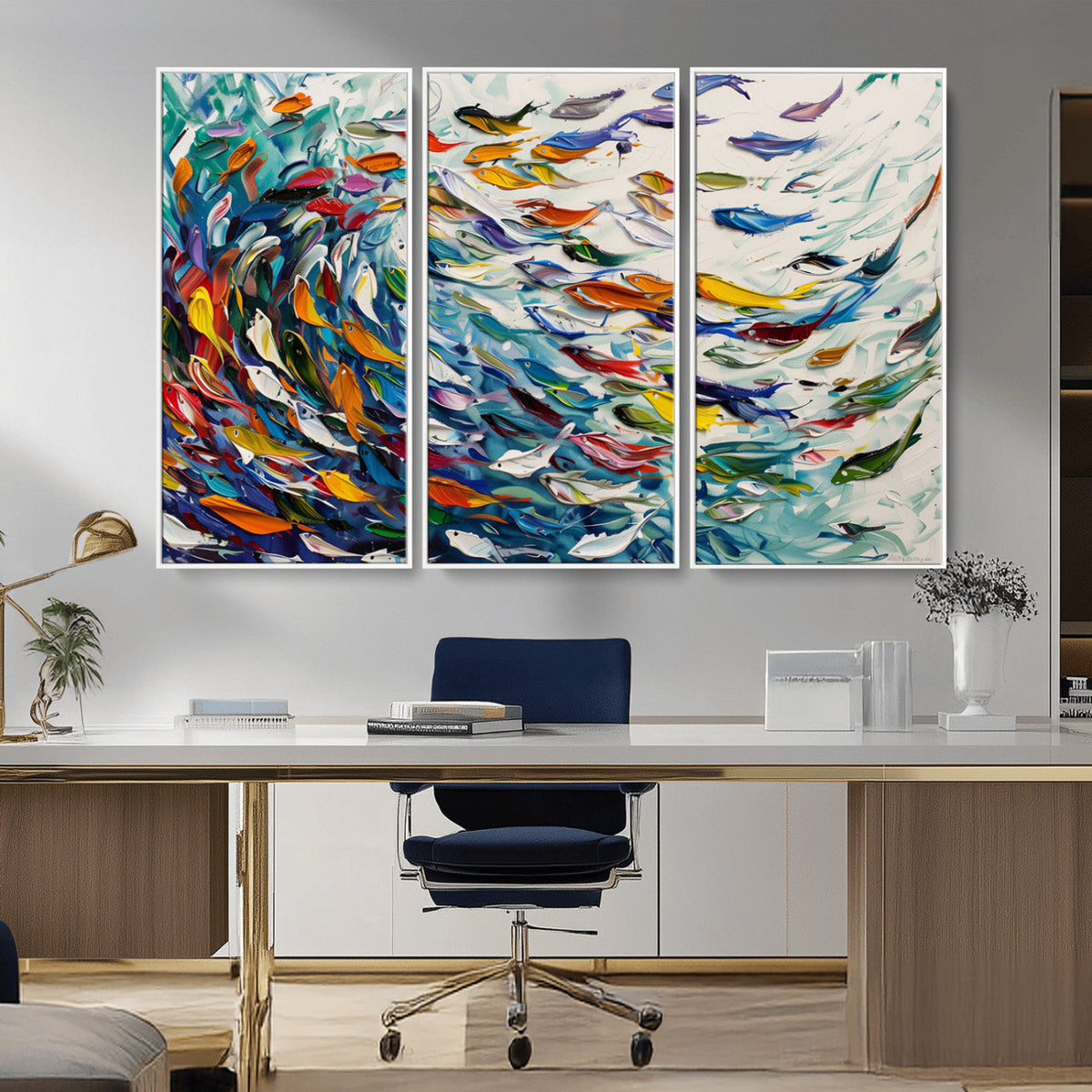 Modern Abstract Fish Shoal Wall Art Canvas Print, Colorful