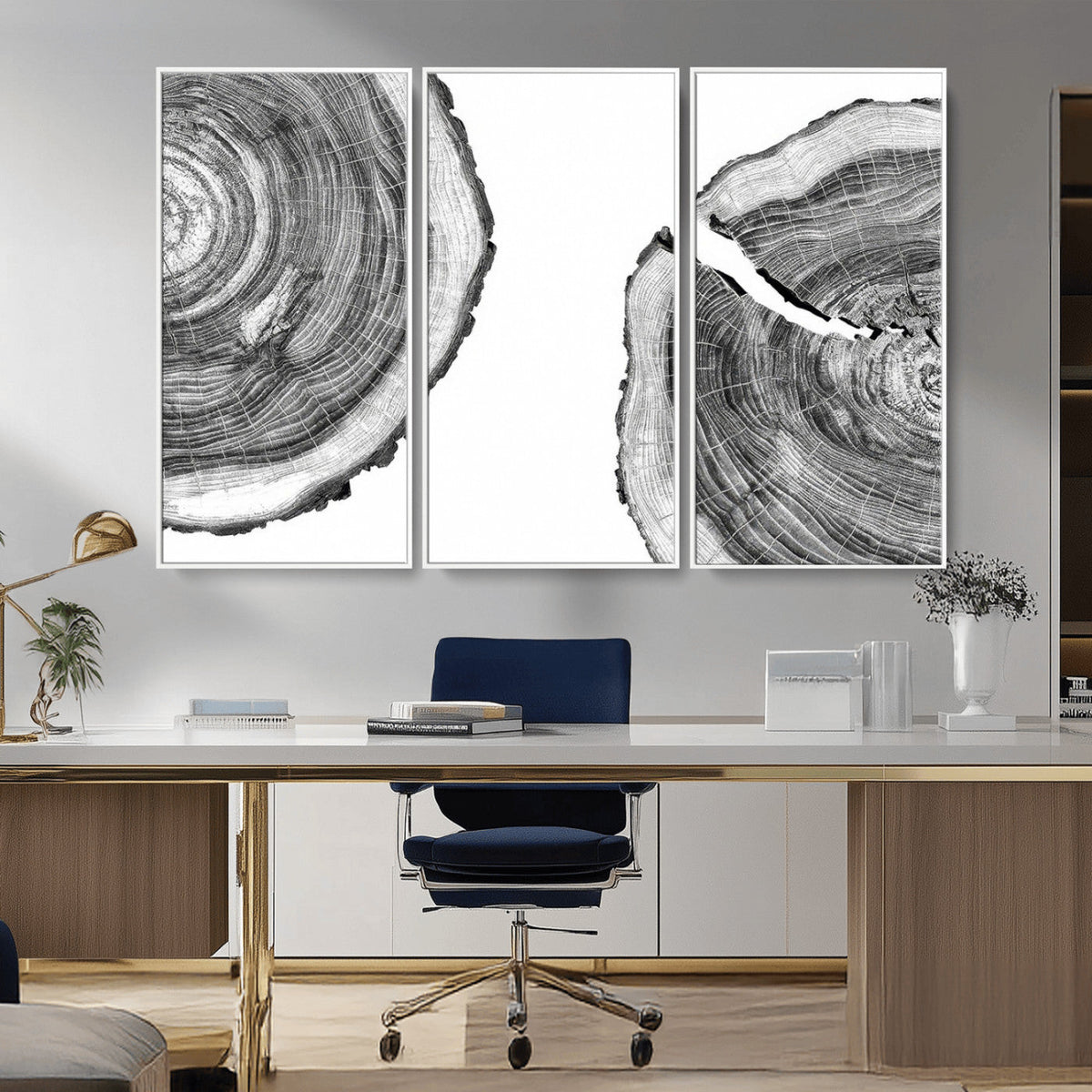Abstract Large Tree Rings – Minimalist Black and White Wood