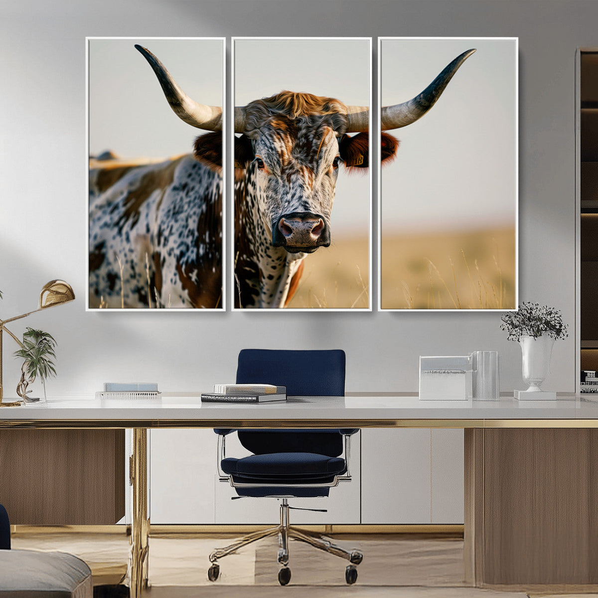 Texas Bull Longhorn Wall Art Canvas Print for Farm House
