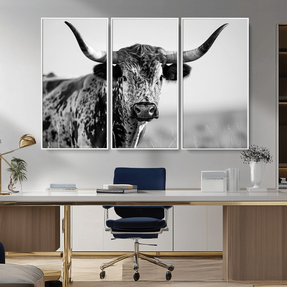 Texas Highland Cow Longhorn Canvas Print - Rustic Farmhouse