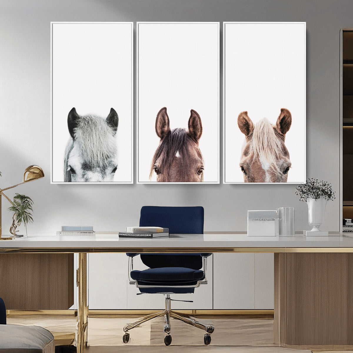 Horse Wall Art - Minimalist Horse Triptych Wall Art – Modern