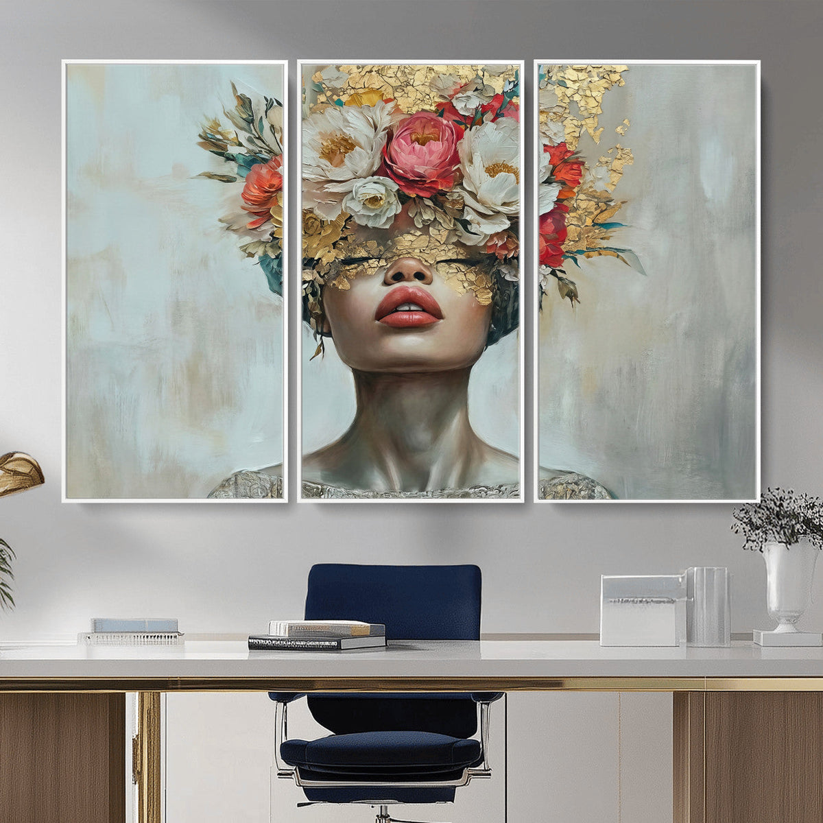 Golden Petal Wall Art Canvas Print - Silhouette Woman Wall