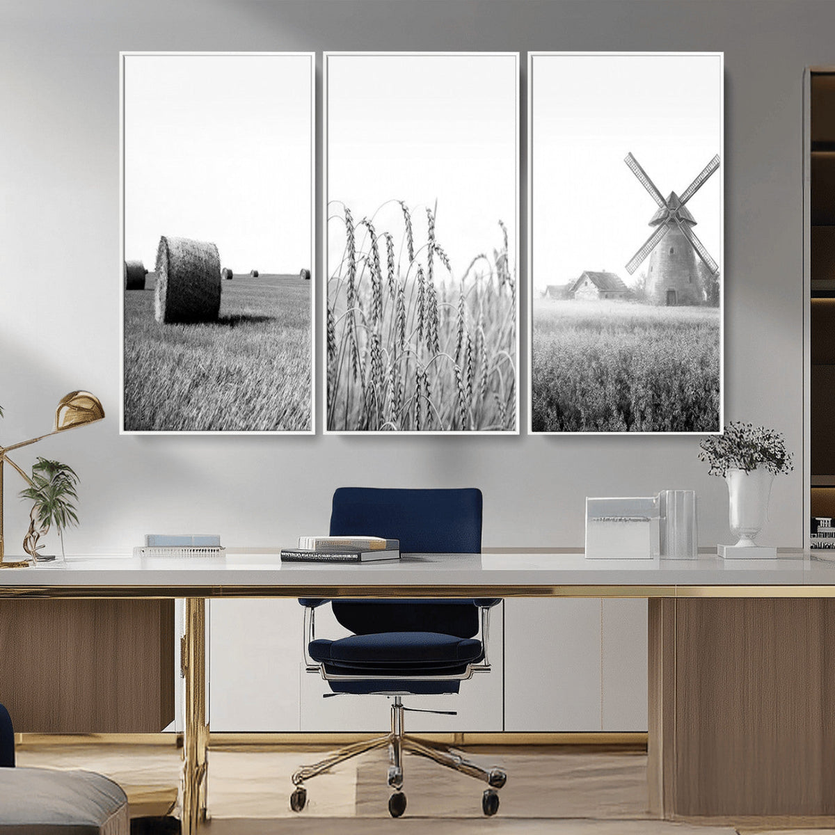 Vintage Farmhouse Black and White Triptych Wall Art – Giclee