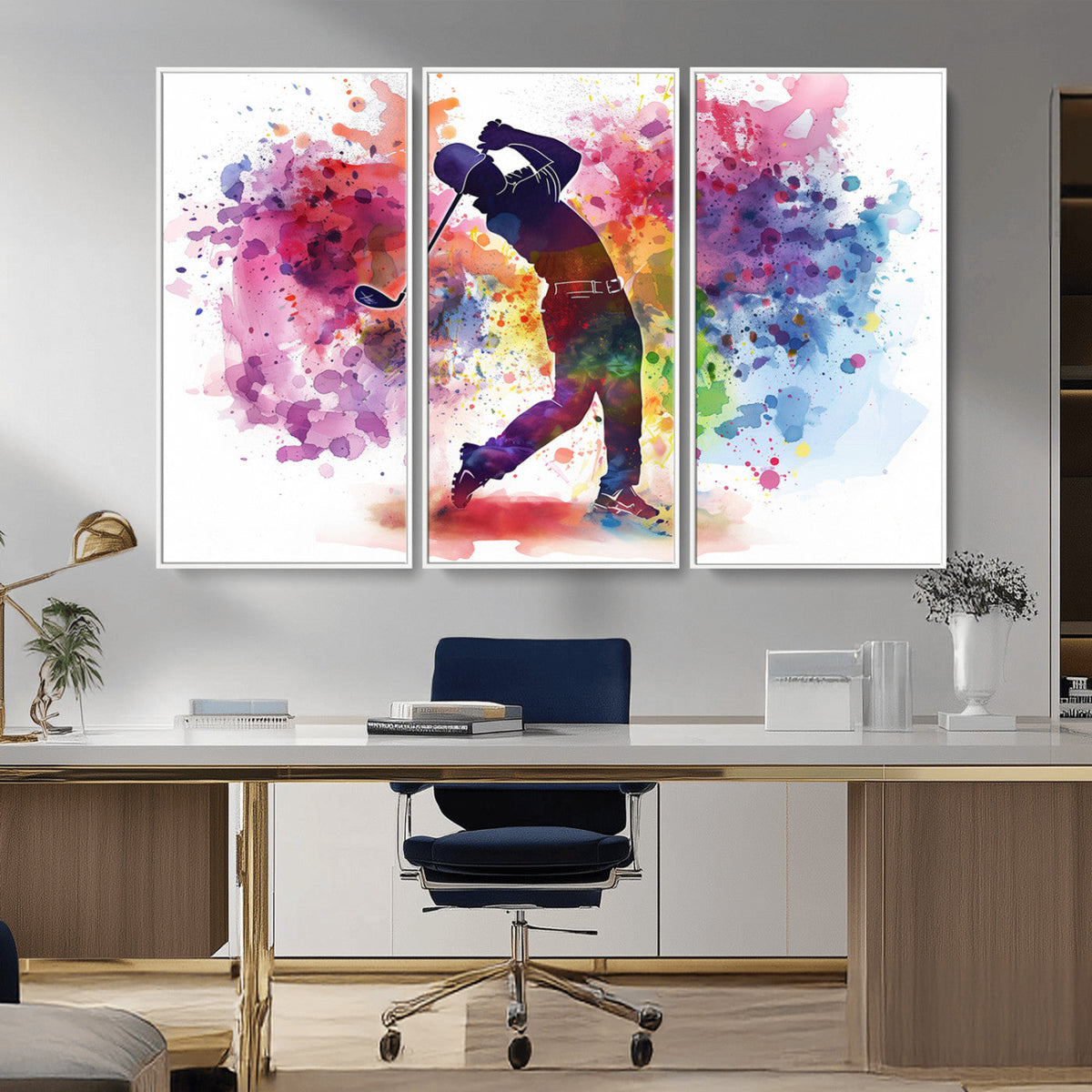 Colorful Golfer Swing Wall Art Canvas Print - Ready to Hang,