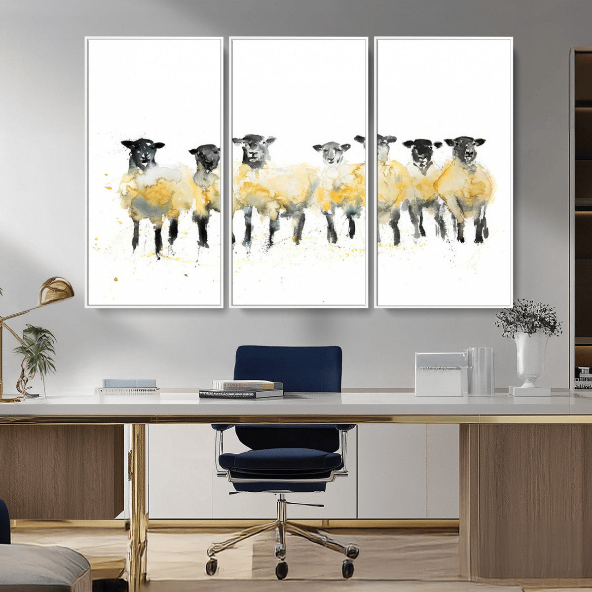 Farmhouse Wall Art Sheep Print | Ready to Hang Framed Canvas